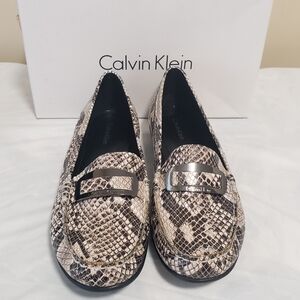 Calvin Klein Harlee Classic Python Print Loafers - Black and Cream